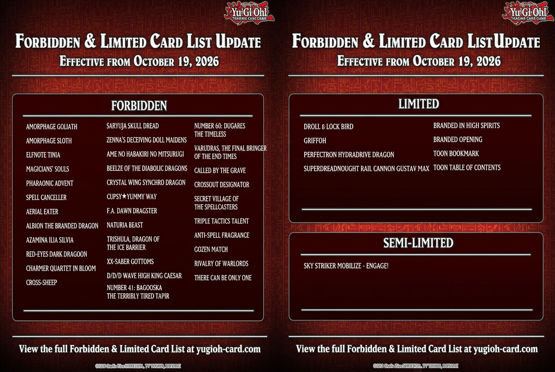 Yu-Gi-Oh! Emergency Ban List: Another Shake-Up for October 2026