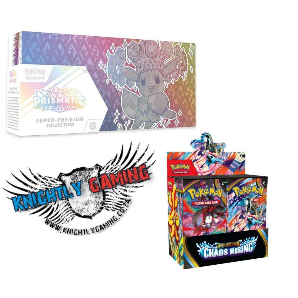Pokémon Prismatic Evolutions Super-Premium Collection and Chaos Rising Booster Display Bundle