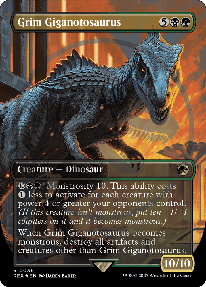 mtg jurassic world emblem cards Grim Giganotosaurus (Emblem) (Borderless) [Jurassic World Collection T