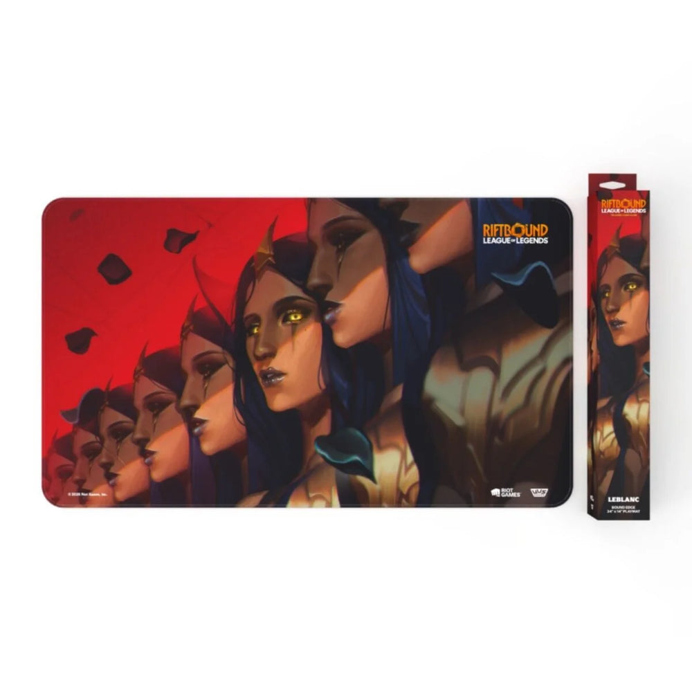 Riftbound Unleashed LeBlanc Deceiver playmat and display box